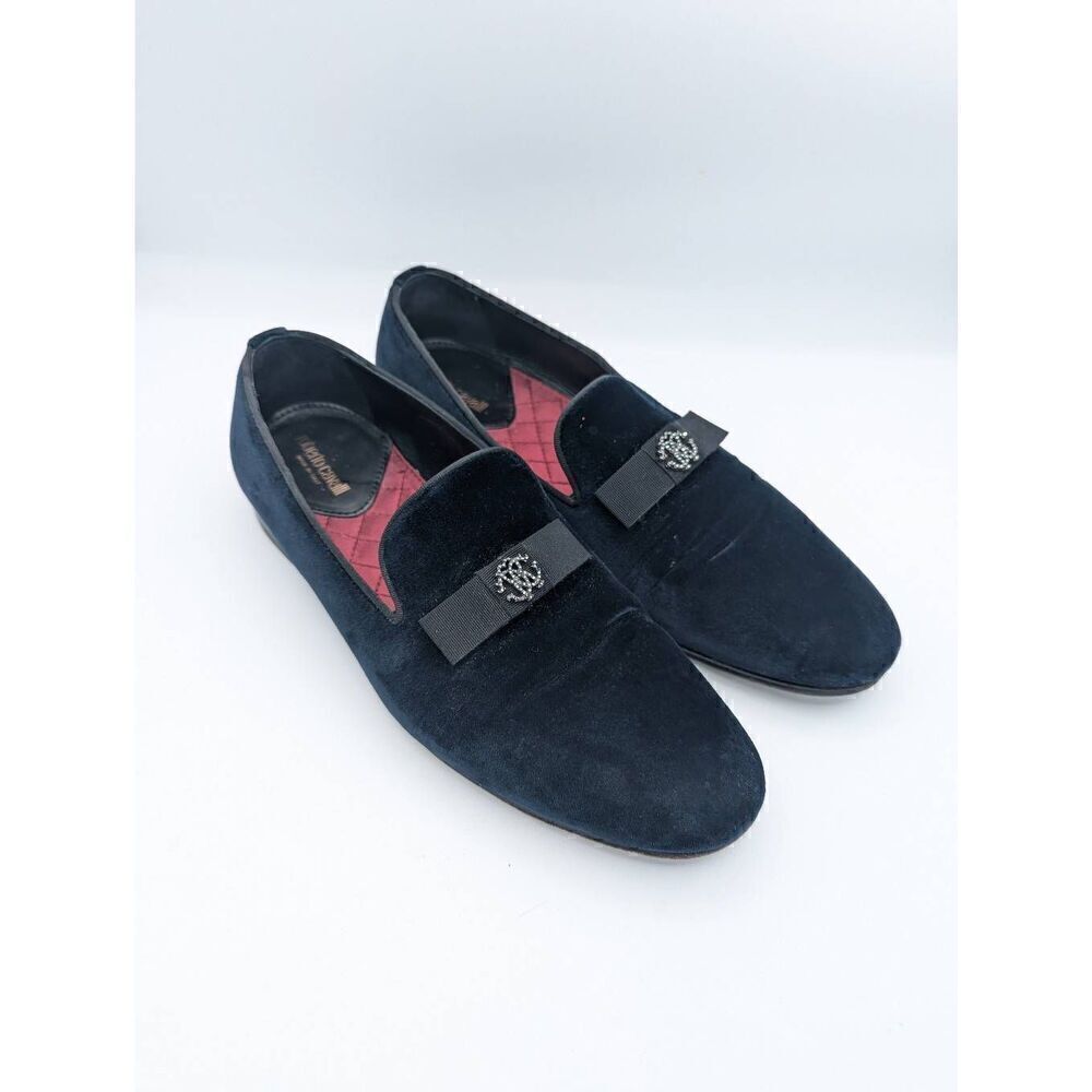 Roberto Cavalli men's navy velvet loafers size 40.5